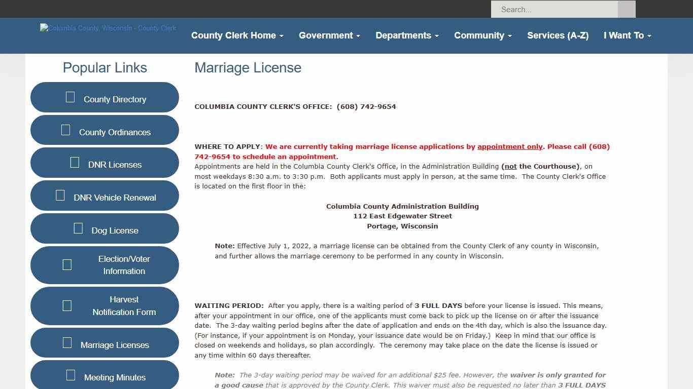 Columbia County Clerk - Marriage License
