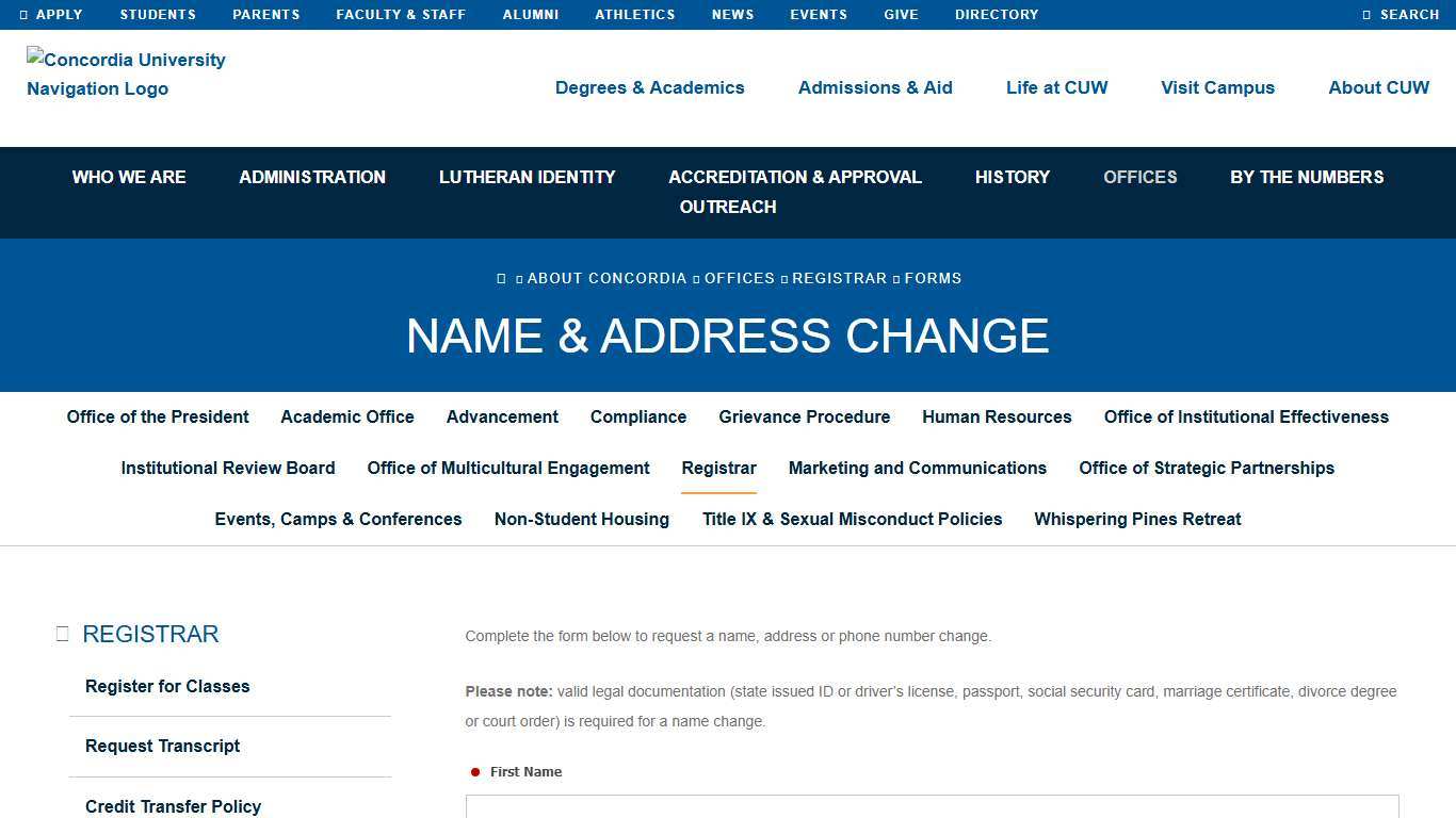 Name & Address Change Form