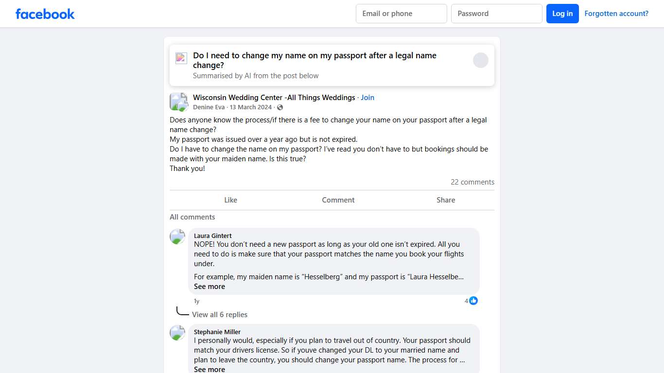 Wisconsin Wedding Center -All Things Weddings Does anyone know the process/if there is a fee to change your name on your passport after a legal name change Facebook